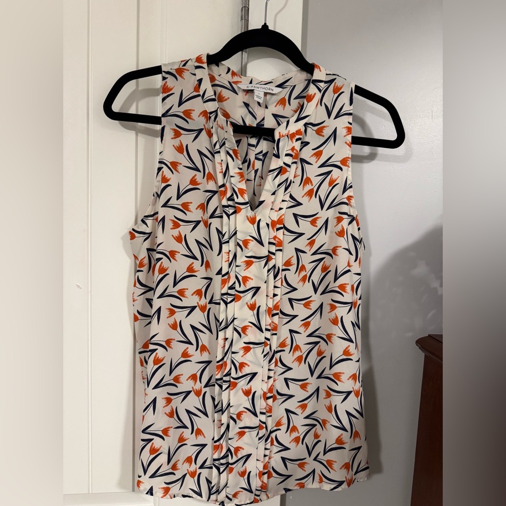 41 Hawthorn Sleeveless Blouse - Orange and Navy Floral